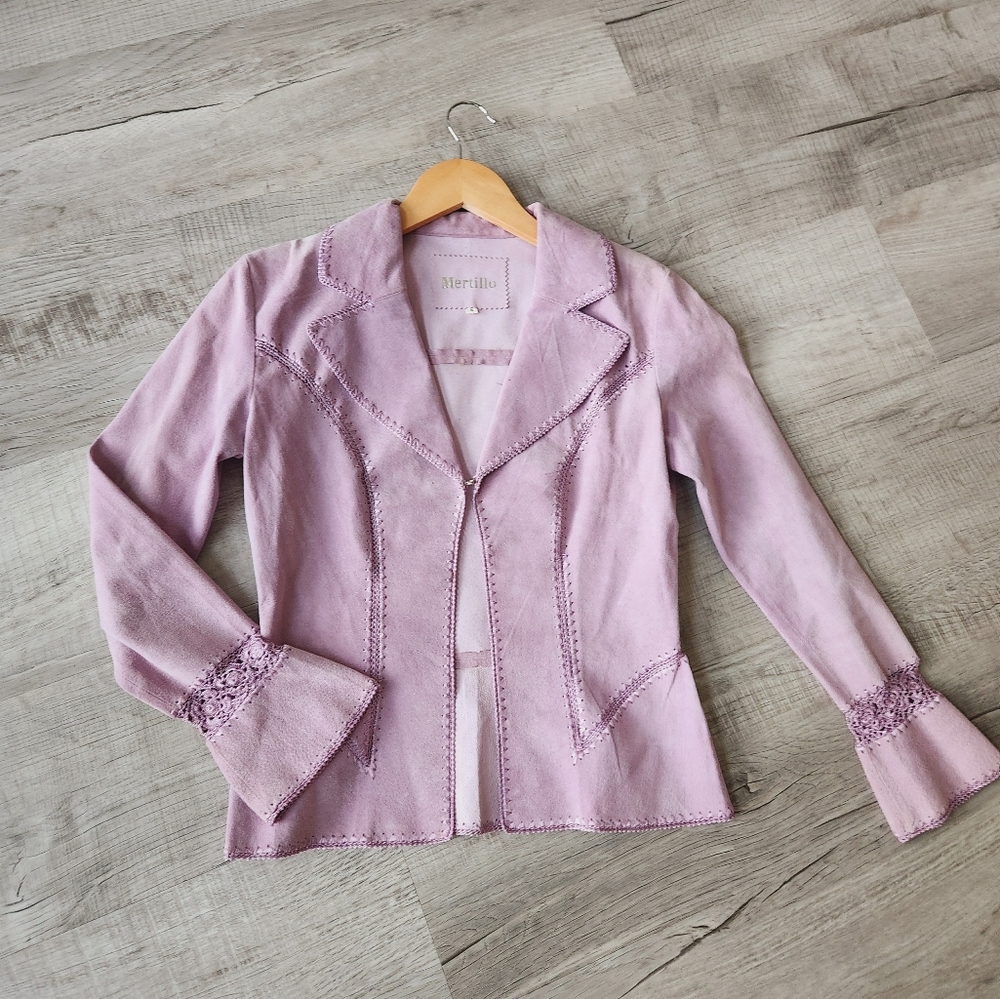 Mertillo Suede  Lilac /Purple Leather Crochet Jacket Size S Western / Rodeo